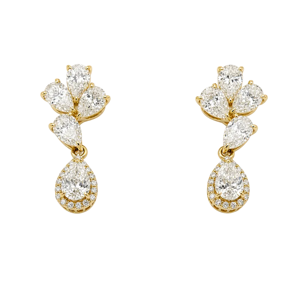 18KY Offset Teardrop Diamond Earring
