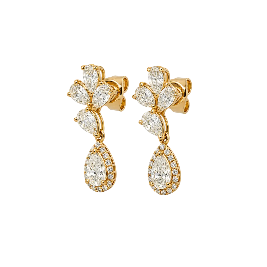 18KY Offset Teardrop Diamond Earring