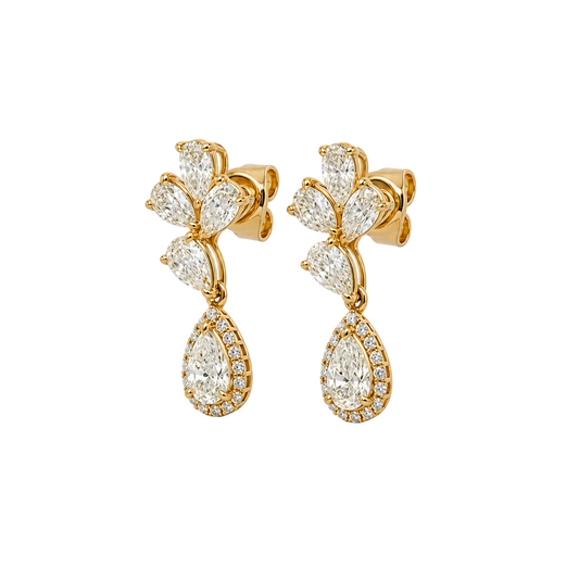 18KY Offset Teardrop Diamond Earring