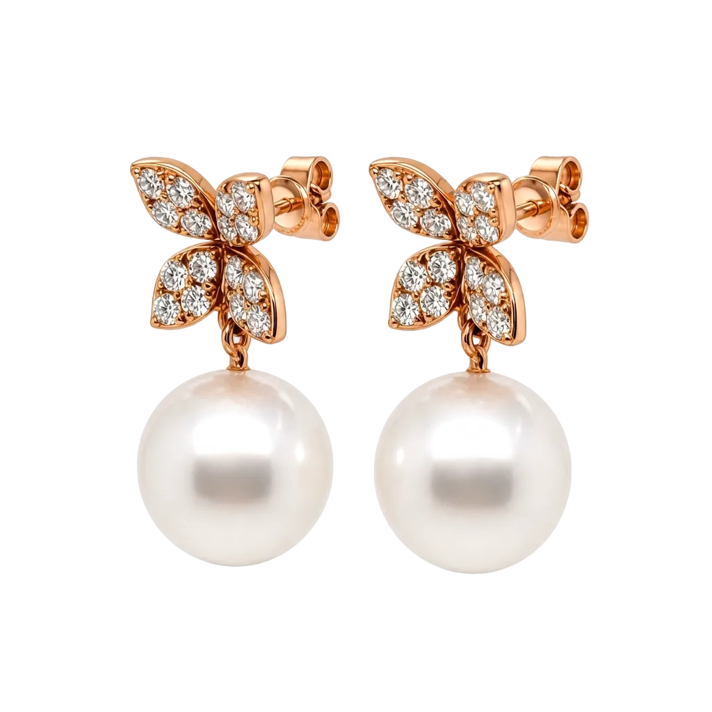 18KR 4 Clover Pearl Diamond Earring