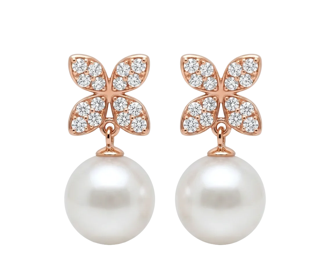 18KR 4 Clover Pearl Diamond Earring