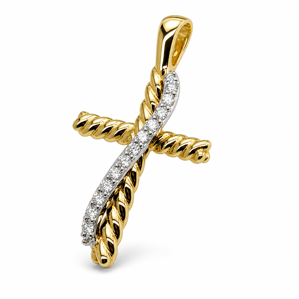 18K Two Toned Diamond Cross Pendant