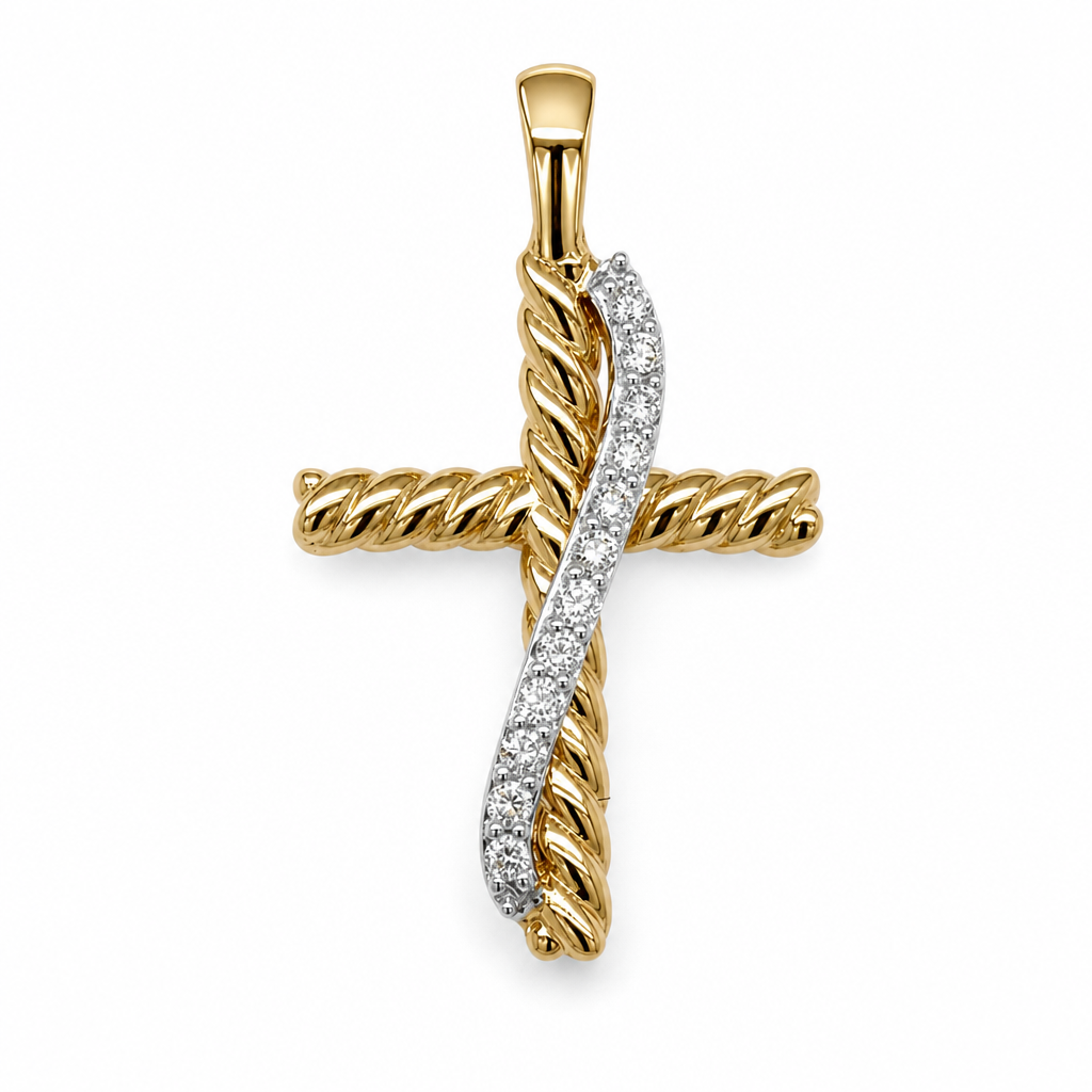 18K Two Toned Diamond Cross Pendant