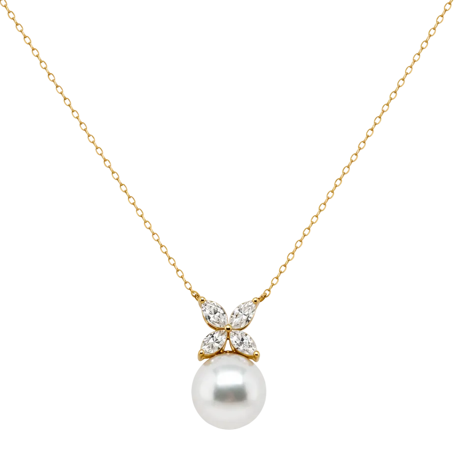 18KY 4 Clover Pearl Necklace