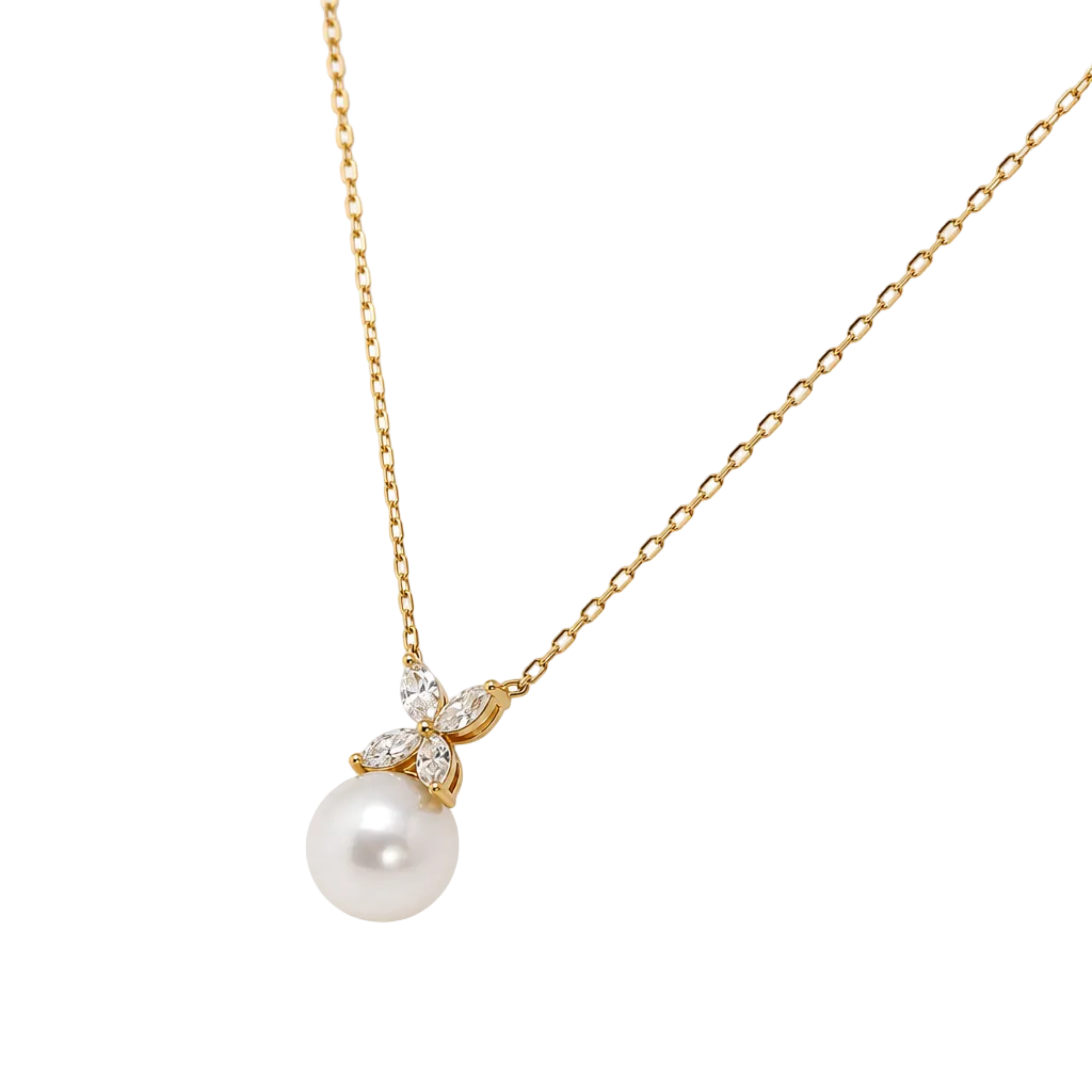 18KY 4 Clover Pearl Necklace