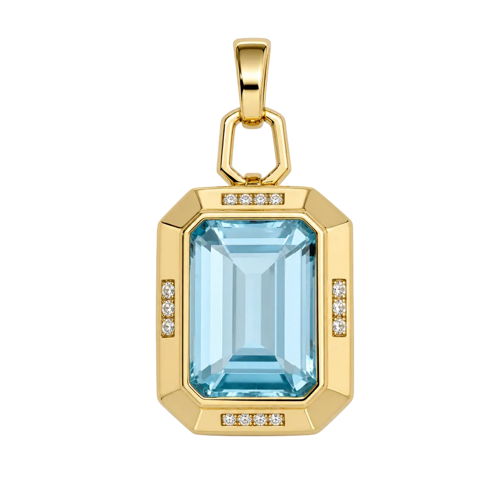18KY Blue Topaz Diamond Pendant