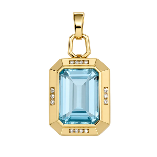 18KY Blue Topaz Diamond Pendant