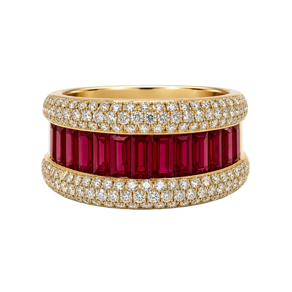 14KY Ruby & Diamond Pave Baguette Band