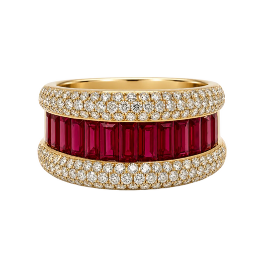14KY Ruby & Diamond Pave Baguette Band