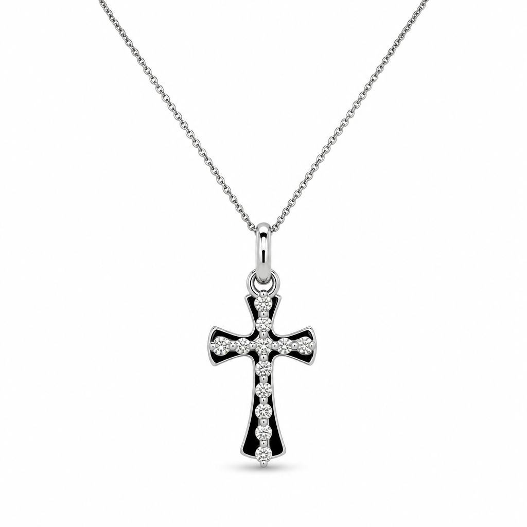 18KW Layered Diamond Cross Pendant