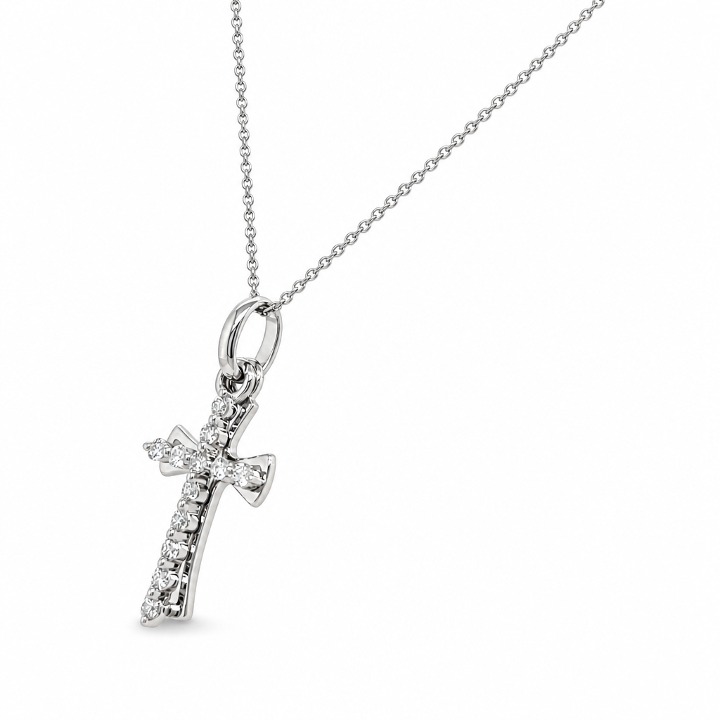 18KW Layered Diamond Cross Pendant