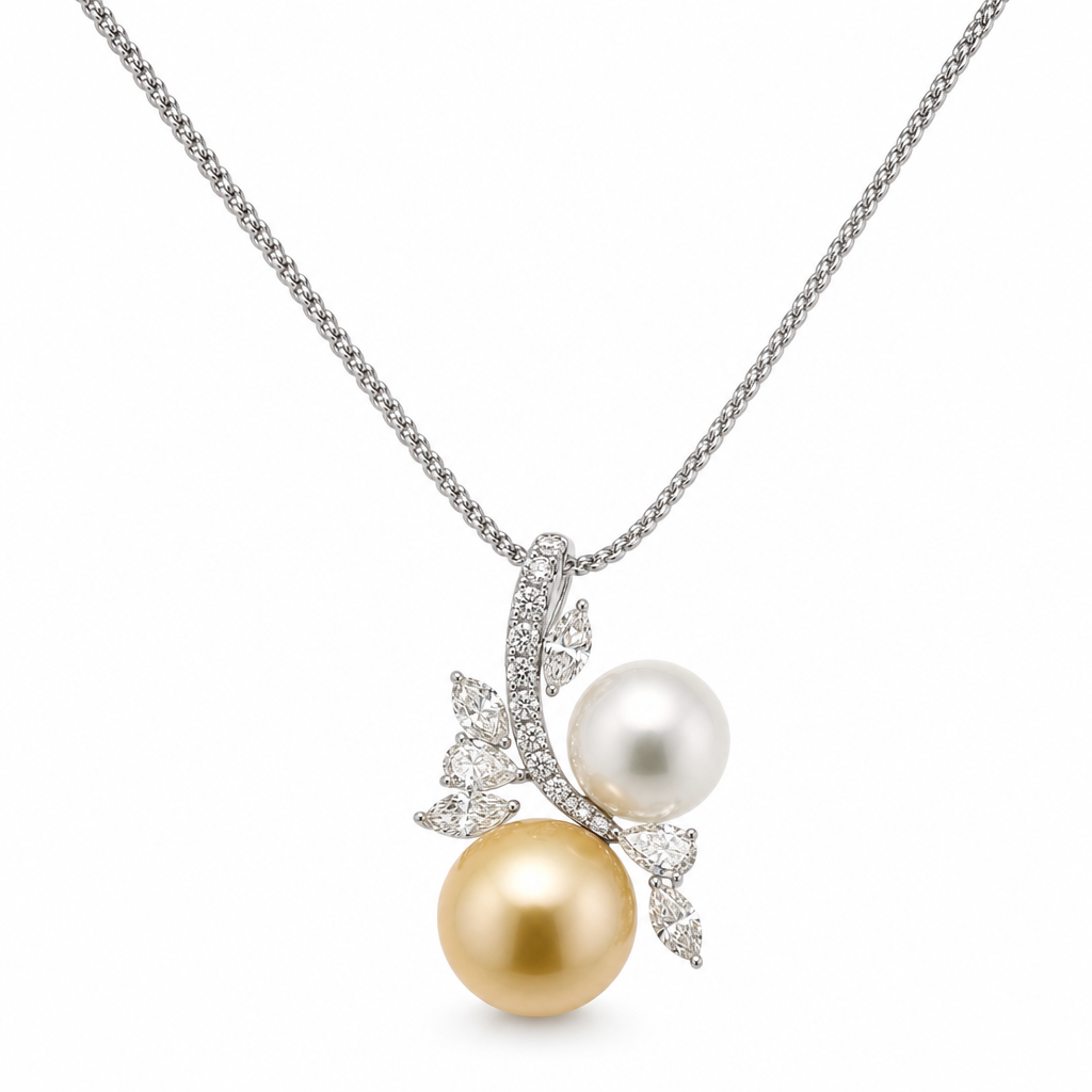 18KW Tear Drop Pearl Diamond Pendant