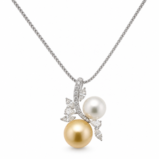 18KW Tear Drop Pearl Diamond Pendant