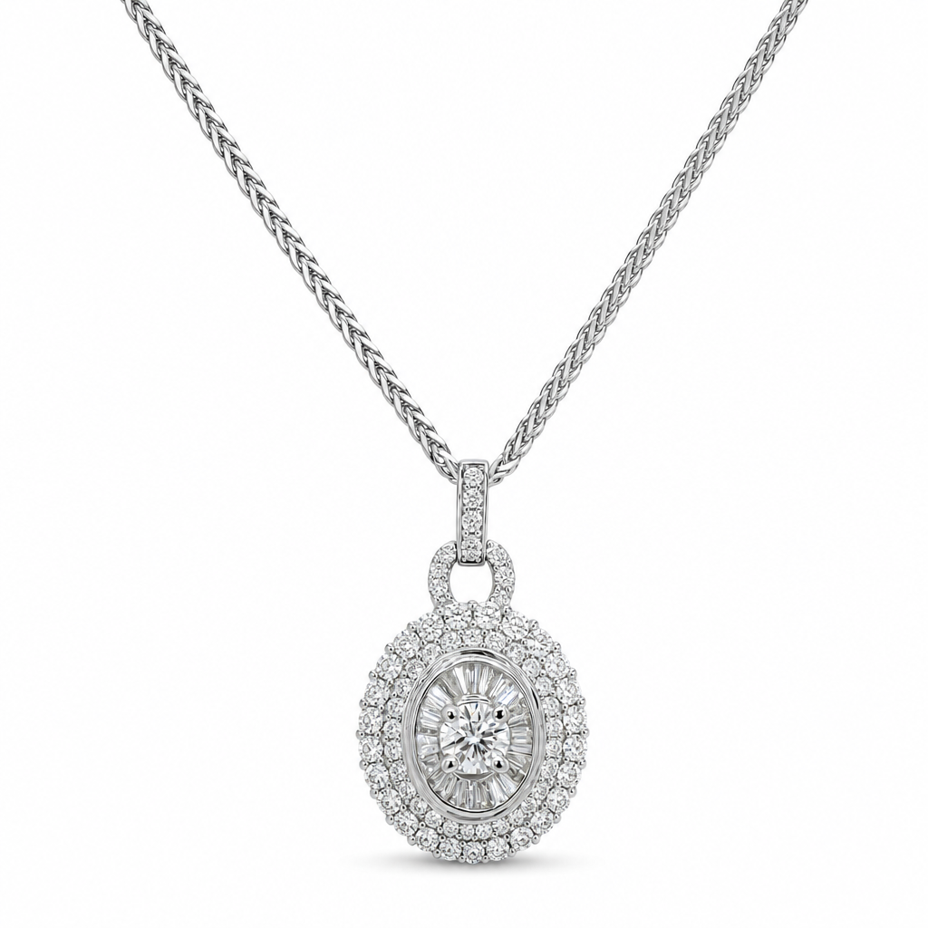 18KW Double Halo Oval Diamond Pendant
