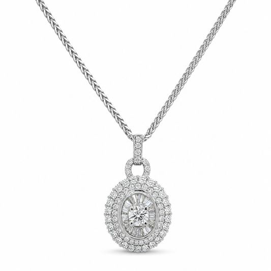 18KW Double Halo Oval Diamond Pendant