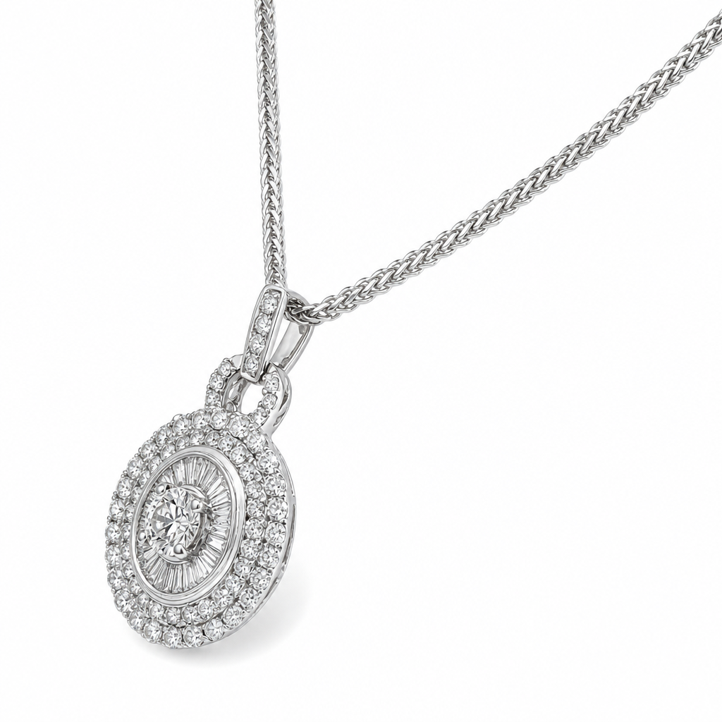 18KW Double Halo Oval Diamond Pendant