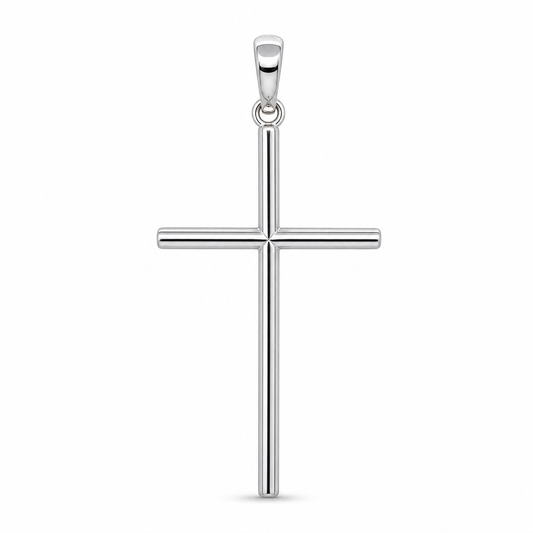 Platinum Straight Line Cross Pendant
