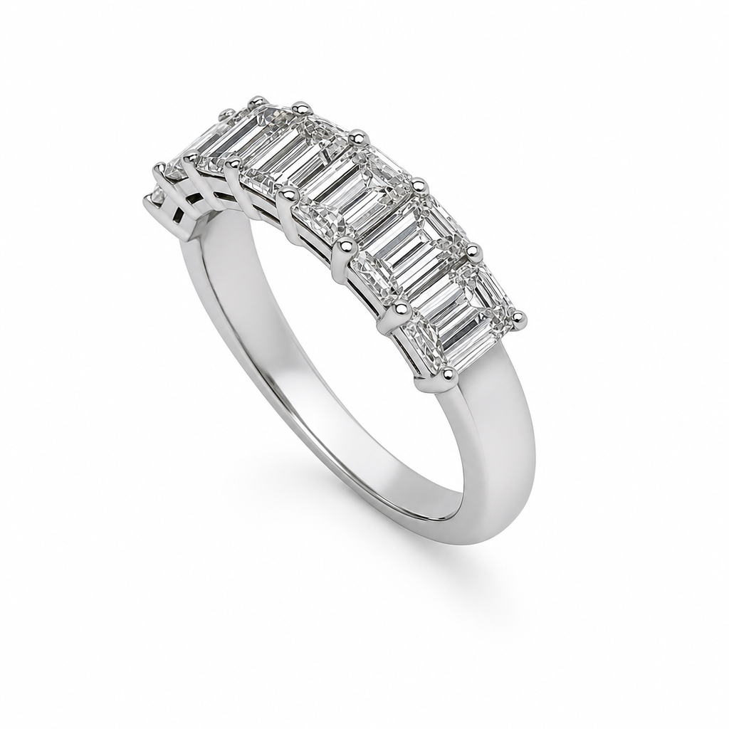 18KW 7 Emerald Diamond Ring
