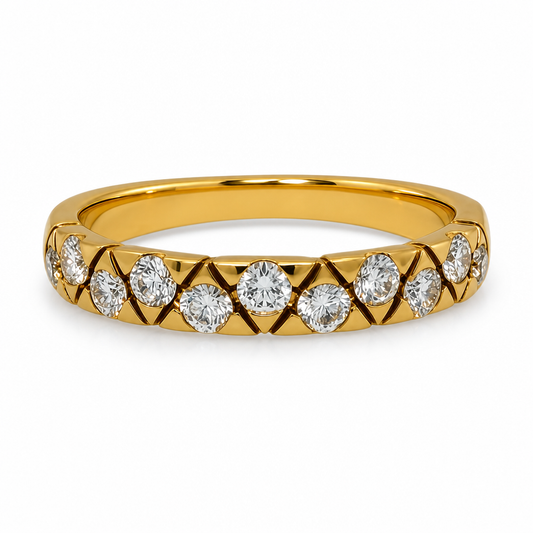 14KY Cross Pattern Diamond Band