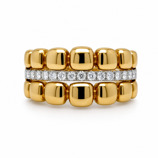 14KY 3 Row Boulder Fashion Diamond Ring
