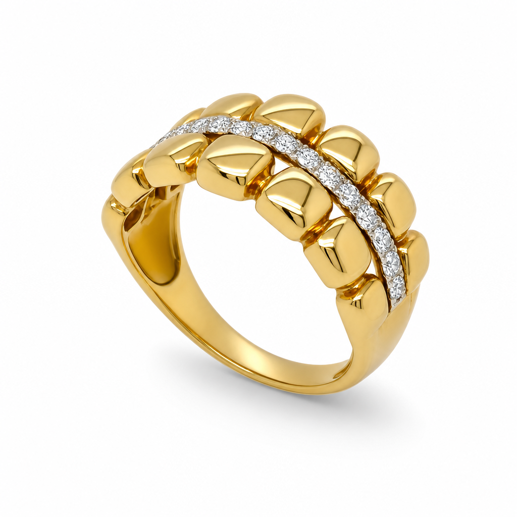 14KY 3 Row Boulder Fashion Diamond Ring