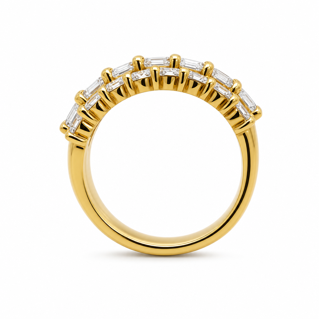 18KY 3 Row Round & Princess Cut Diamond Band