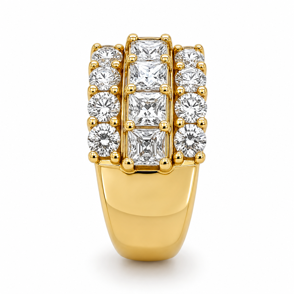 18KY 3 Row Round & Princess Cut Diamond Band