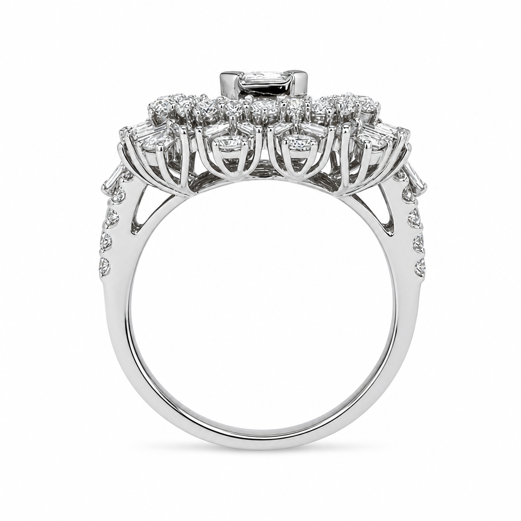 18KW Large Rectangular Round & Baguette Ring