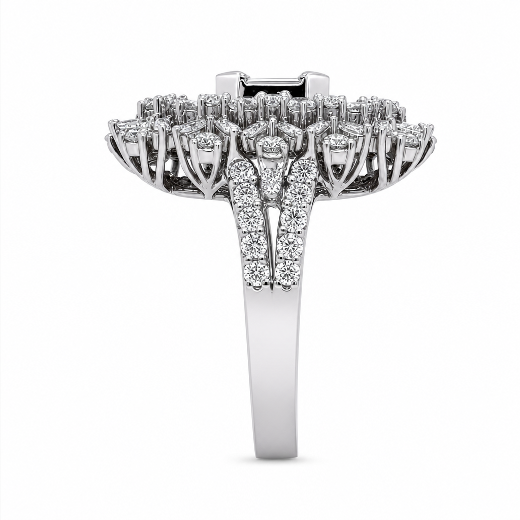 18KW Large Rectangular Round & Baguette Ring