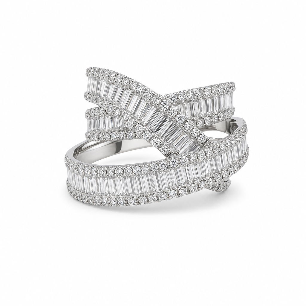 14KW Baguette Crossover Diamond Ring