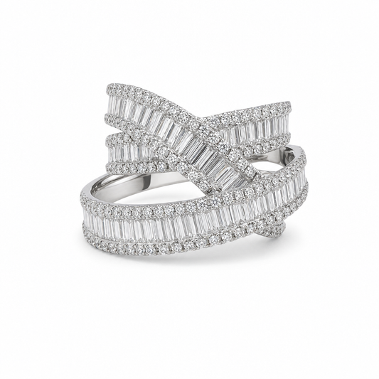 14KW Baguette Crossover Diamond Ring