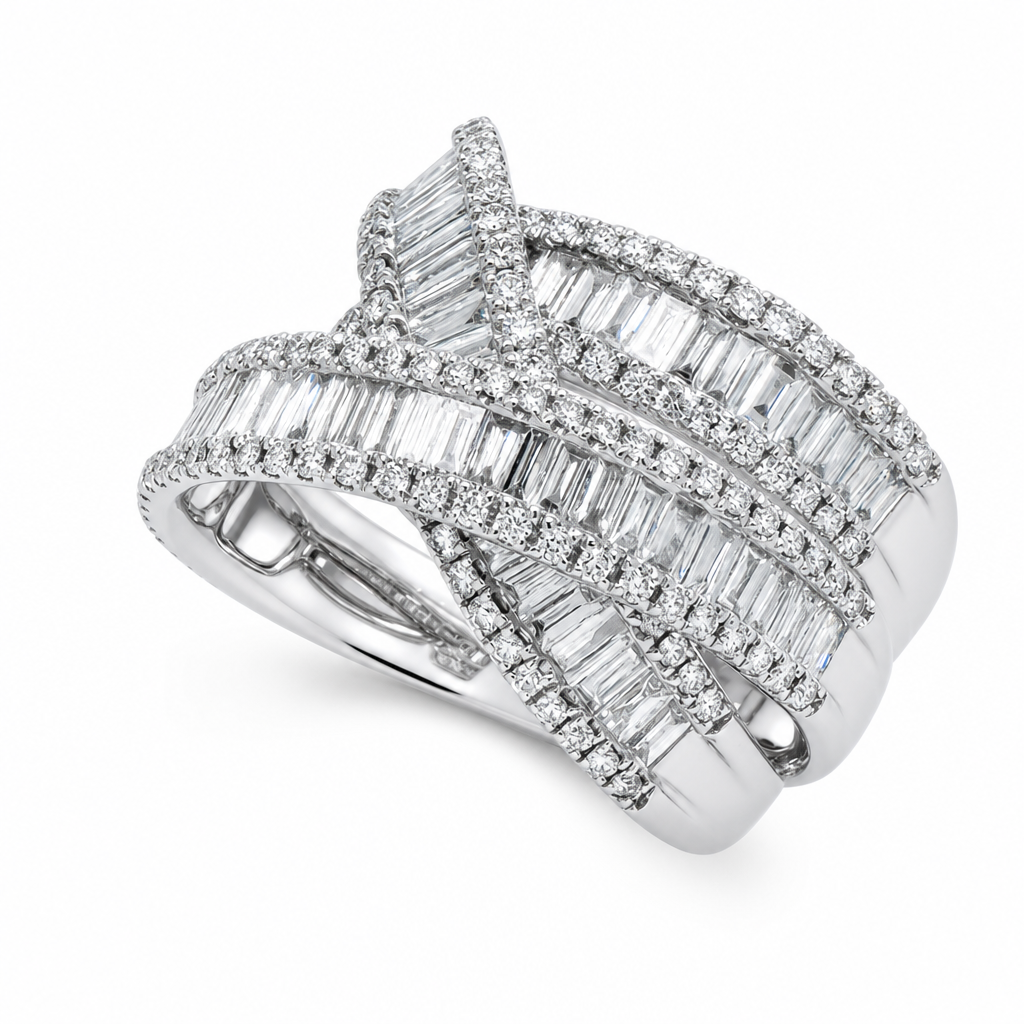 14KW Baguette Crossover Diamond Ring