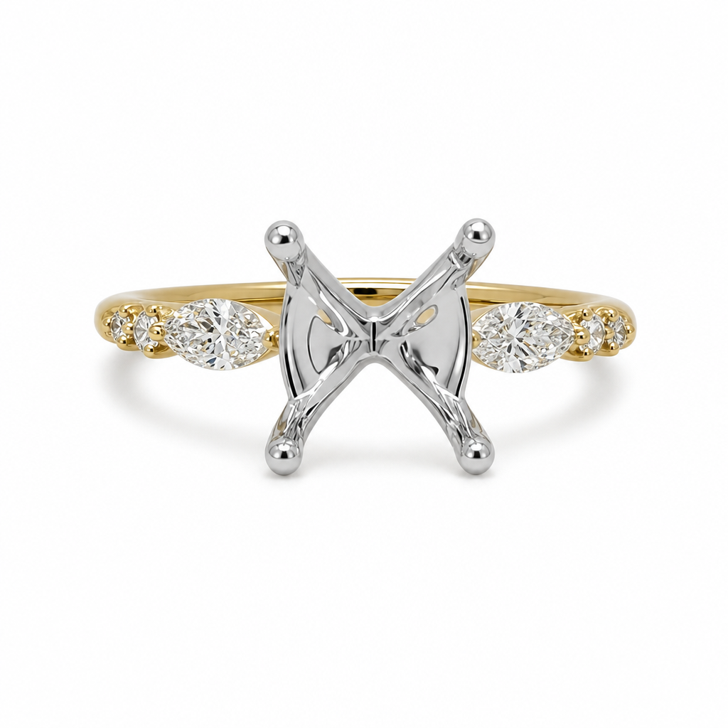 14KY Marquise & Round Accent Semi Mount Ring