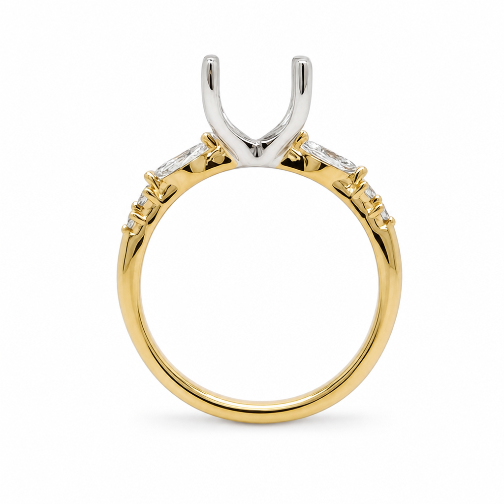 14KY Marquise & Round Accent Semi Mount Ring