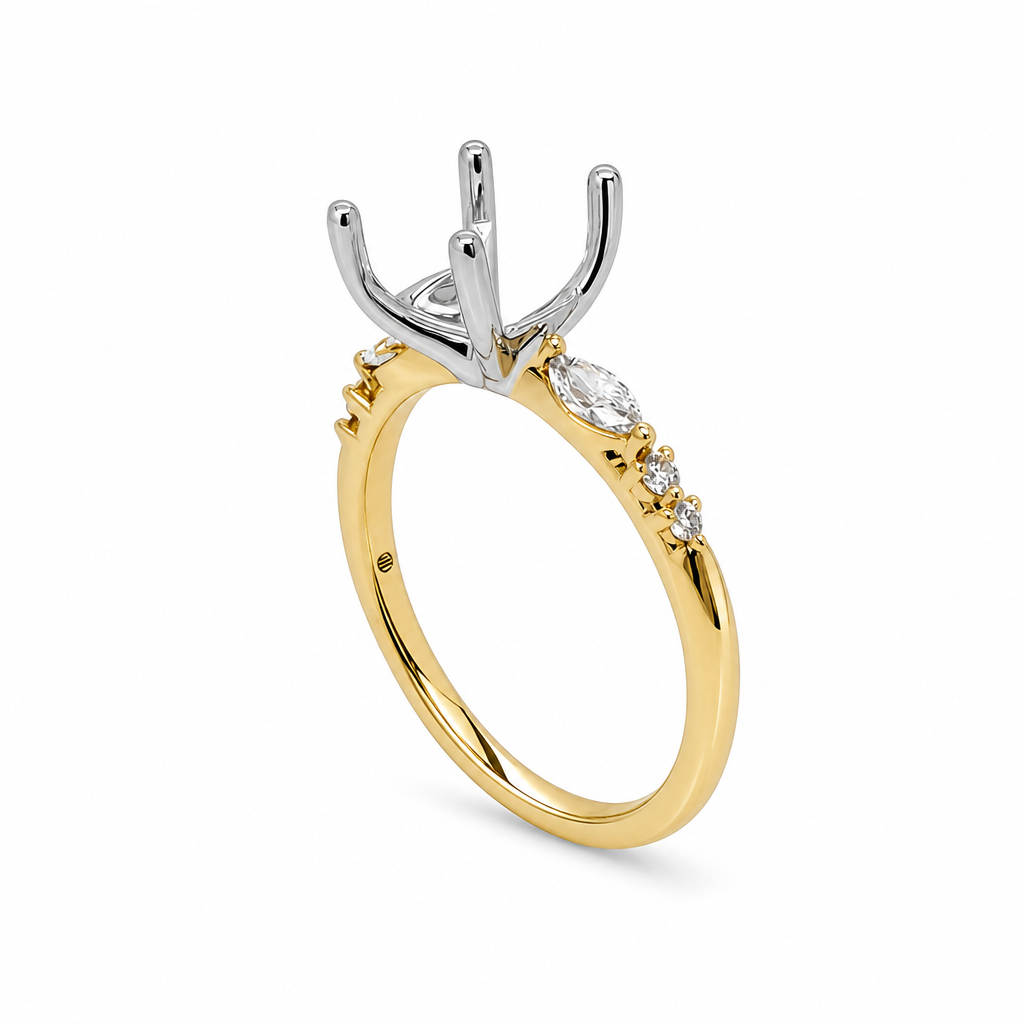 14KY Marquise & Round Accent Semi Mount Ring
