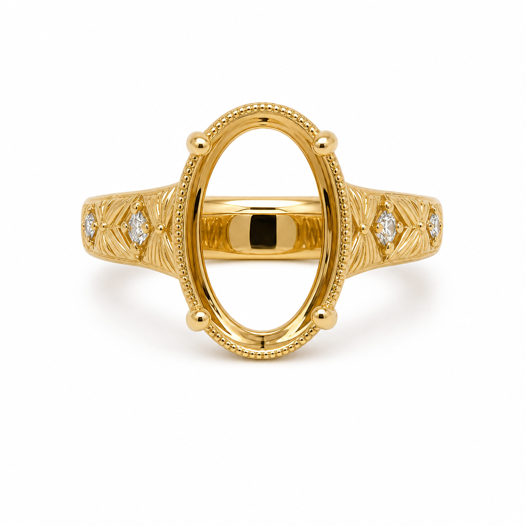 14KY Prong Bezel Set Wide Semi Mount RIng