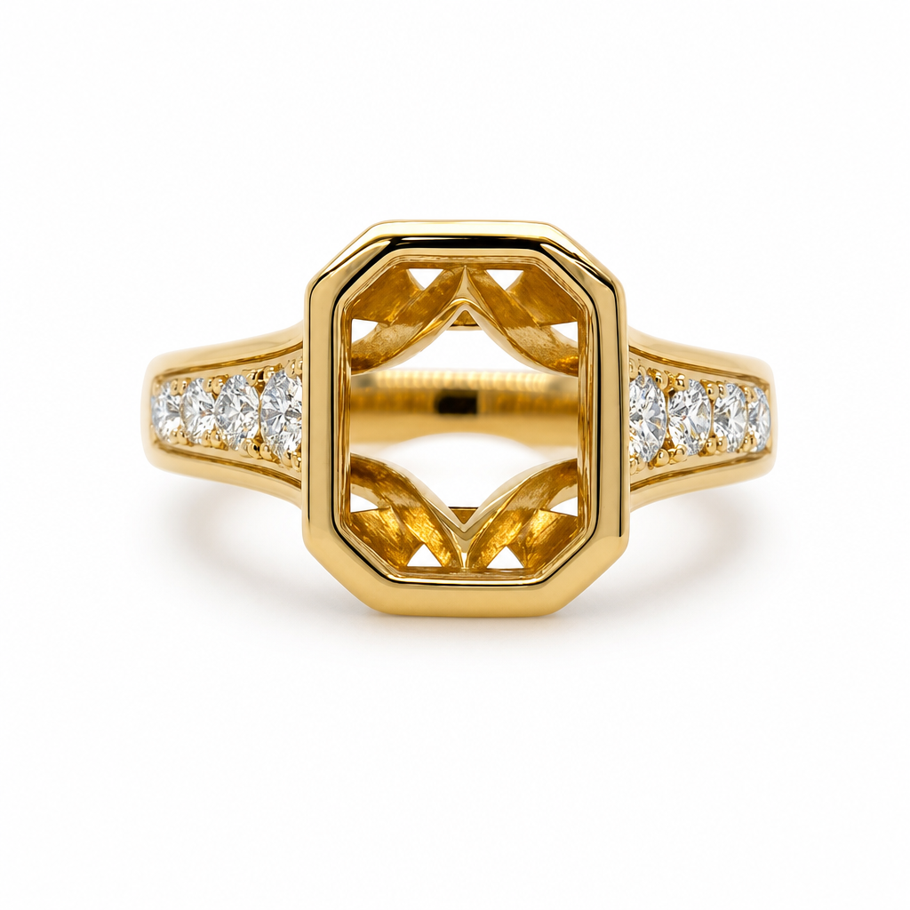 14KY Graduated Emerald Cut Bezel Semi Mount Ring