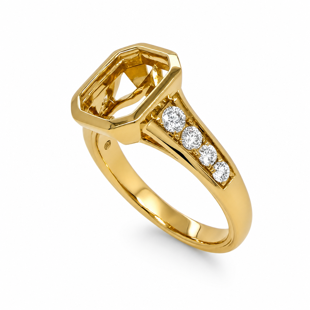 14KY Graduated Emerald Cut Bezel Semi Mount Ring