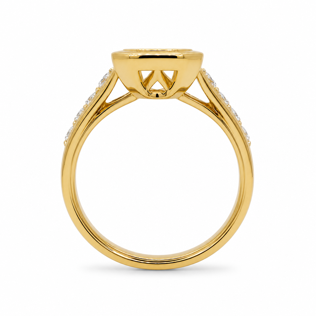 14KY Graduated Emerald Cut Bezel Semi Mount Ring