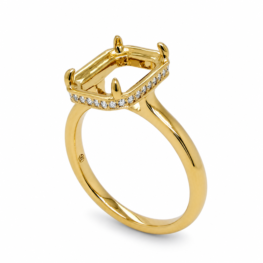 14KY Prong Bezel Set Hidden Halo Semi Mount Ring