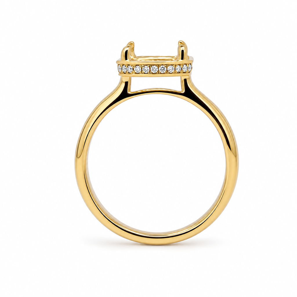 14KY Prong Bezel Set Hidden Halo Semi Mount Ring