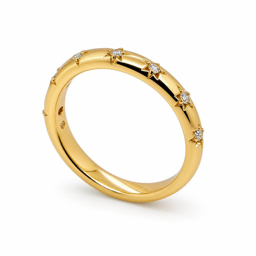14KY Star High Polish Diamond Band