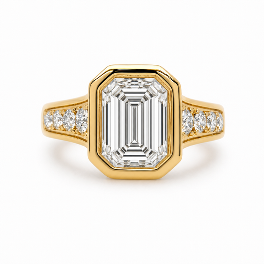 14KY Graduated Emerald Cut Bezel Semi Mount Ring