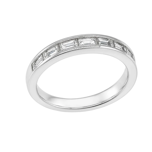 Platinum East West Straight Baguette Channel Set Diamond Band
