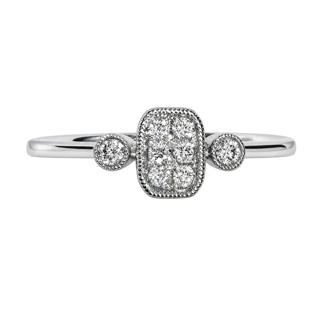 14KW 3 Stone Milgrain Rectangle Cluster Ring