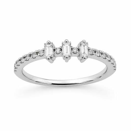 18KW 3 Baguette Centered Diamond Band